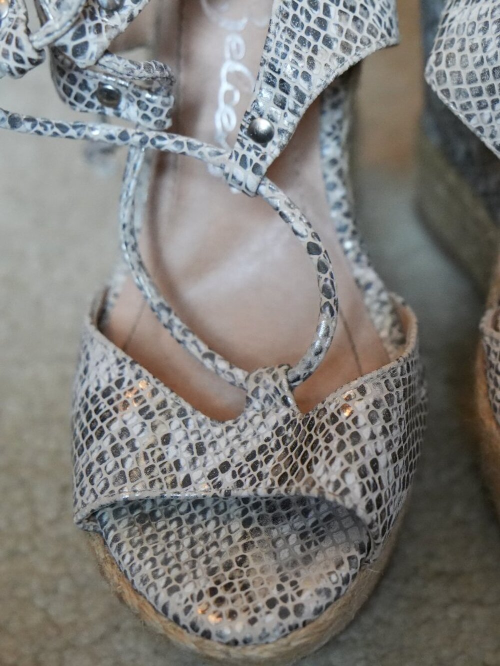 Sergio Zelcer Snakeskin Lace Up Platform Wedge Sandals Espadrille Size 8